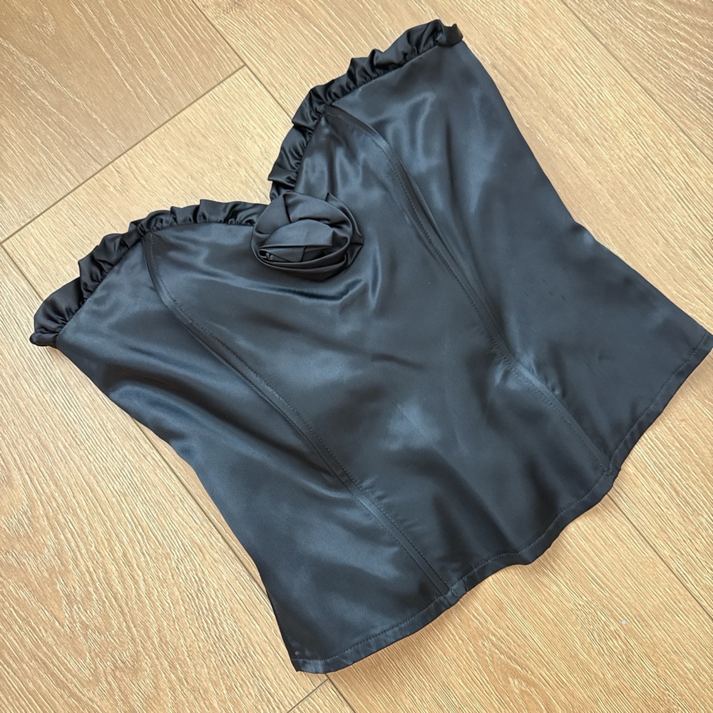 Gunne Sax Black Satin Ruffle Top